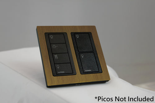 LD UK Square Faceplate for two Lutron Pico controls with black Frame - Antique Brass (Metal Plated)