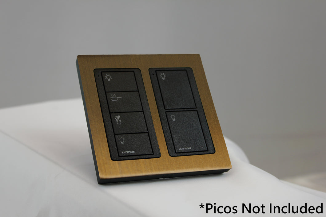 LD UK Square Faceplate for two Lutron Pico controls with black Frame - Bronze Antique (Metal Plated)