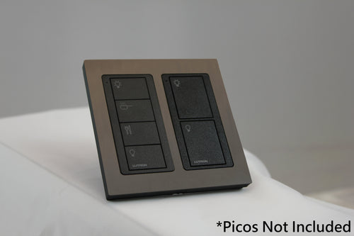 LD UK Square Faceplate for two Lutron Pico controls with black Frame - Chocolate Bronze (Metal Plated)