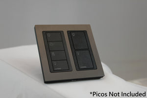 LD UK Square Faceplate for two Lutron Pico controls with black Frame - Chocolate Bronze (Metal Plated)