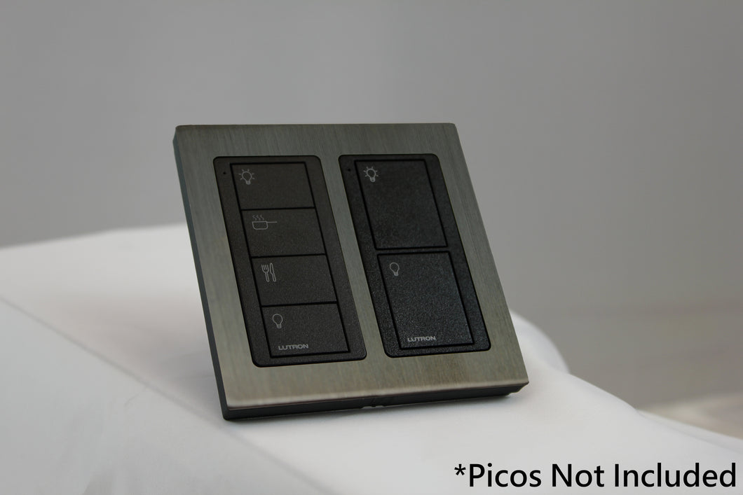 LD UK Square Faceplate for two Lutron Pico controls with black Frame - Jordan Bronze (Metal Plated)