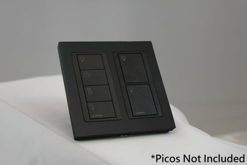 LD UK Square Faceplate for two Lutron Pico controls with black Frame - Matt Black (Metal Powder Coated)