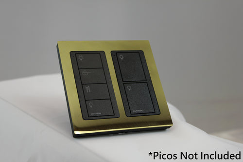 LD UK Square Faceplate for two Lutron Pico controls with black Frame - Polished Brass (Metal Plated)