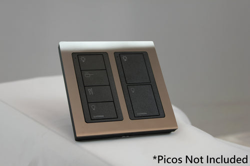 LD UK Square Faceplate for two Lutron Pico controls with black Frame - Polished Chrome (Metal Plated)