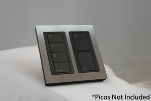 LD UK Square Faceplate for two Lutron Pico controls with black Frame - Satin Chrome (Metal Plated)