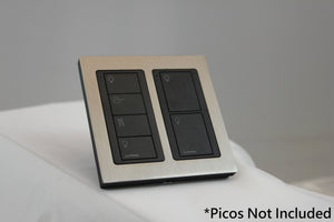 LD UK Square Faceplate for two Lutron Pico controls with black Frame - Satin Nickel (Metal Plated)