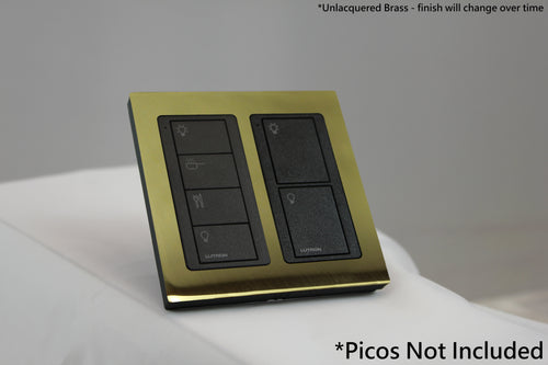 LD UK Square Faceplate for two Lutron Pico controls with black Frame - Unlacquered Brass Nickel (Metal Plated)