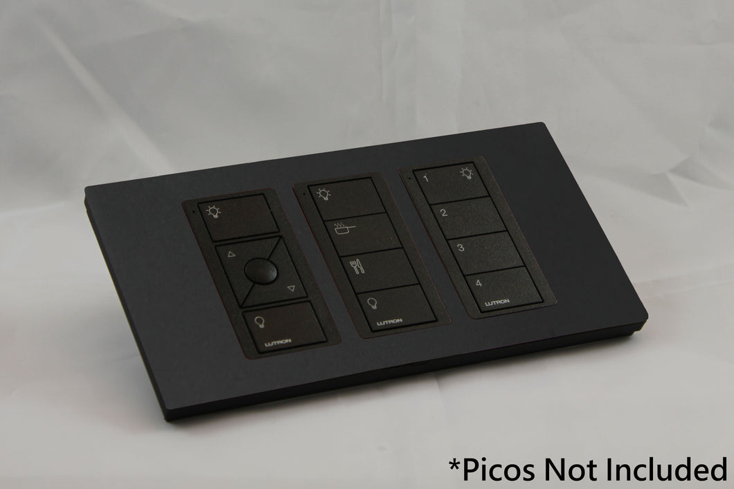 Vision UK Rectangle Faceplate for three Lutron Pico controls with black Frame - Matt Black RAL 9005 (Metal Powder Coated)
