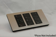 Load image into Gallery viewer, Vision UK Rectangle Faceplate for three Lutron Pico controls with black Frame - Satin Nickel (Metal Plated)
