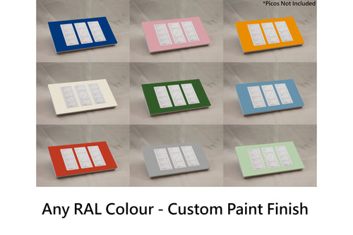 Vision UK Rectangle Faceplate for three Lutron Pico controls with white Frame - Any RAL Colour (Metal Powder Coated)