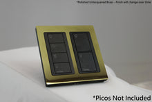 Load image into Gallery viewer, Vision UK Square Faceplate for two Lutron Pico controls with black Frame - Polished Unlacquered Brass (Metal Plated)
