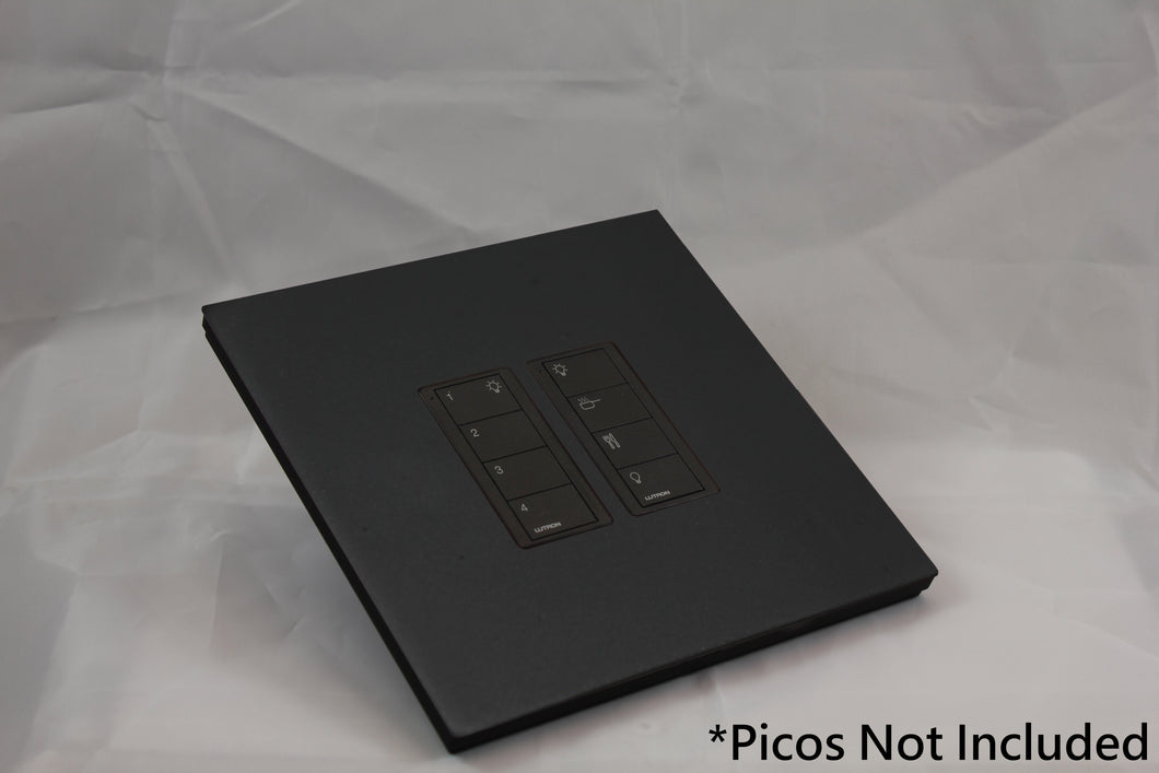 Vision 8-Gang Grid Faceplate for 2 Lutron Pico Controls, Layout: 0110 with black Frame - Matt Black (Metal Powder Coated)