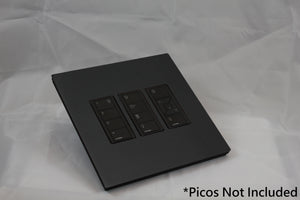 Vision 8-Gang Grid Faceplate for 3 Lutron Pico Controls, Layout: 111 with black Frame - Matt Black (Metal Powder Coated)