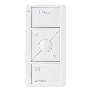 Lutron Pico Blind Remote: 3-button with raise/lower with blind icons and 'Sheer' text - White PK2-3BRL-TAW-S04