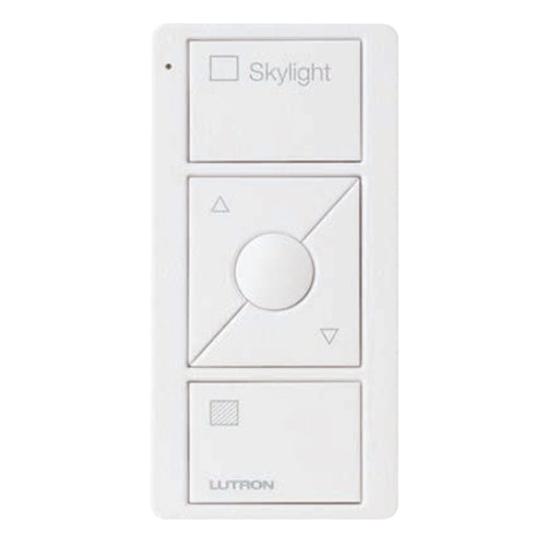 Lutron Pico Blind Remote: 3-button with raise/lower with blind icons and 'Skylight' text - White PK2-3BRL-TAW-S06