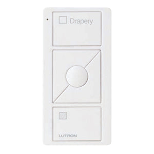Lutron Pico Blind Remote: 3-button with raise/lower with blind icons and 'Drapery' text - White PK2-3BRL-TAW-S07