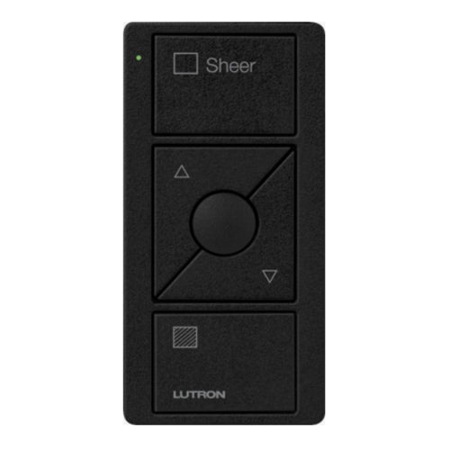Lutron Pico Blind Remote: 3-button with raise/lower with blind icons and 'Sheer' text - Black PK2-3BRL-TBL-S04