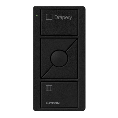 Lutron Pico Blind Remote: 3-button with raise/lower with blind icons and 'Drapery' text - Black PK2-3BRL-TBL-S07