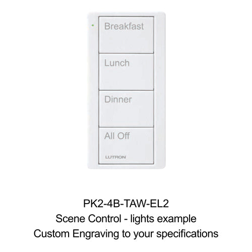Lutron Pico Scene Custom Keypad: 4-button with Custom Engraving (lights example) -  White PK2-4B-TAW-EL2