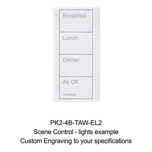 Lutron Pico Scene Custom Keypad: 4-button with Custom Engraving (lights example) -  White PK2-4B-TAW-EL2