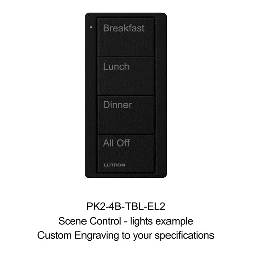 Lutron Pico Scene Custom Keypad: 4-button with Custom Engraving (lights example) -  Black PK2-4B-TBL-EL2