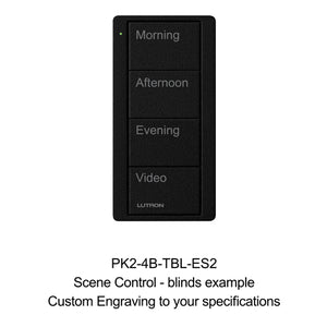 Lutron Pico Scene Custom Keypad: 4-button with Custom Engraving (blinds example) - Black PK2-4B-TBL-ES2