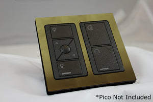 CUSTOM Faceplate for two Lutron Pico controls with black Frame - Polished Brass