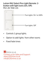 Load image into Gallery viewer, Lutron Pico Light Remote: 2-button with light icons (On, Off) - White  PK2-2B-TAW-L01 diagram
