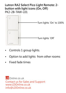 Lutron Pico Light Remote: 2-button with light icons (On, Off) - White  PK2-2B-TAW-L01 diagram