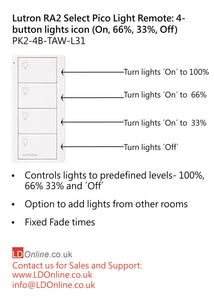 Lutron Pico Light Remote: 4-button lights icon (On, 66%, 33%, Off) - White  PK2-4B-TAW-L31 diagram